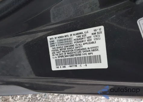 2013 Honda Odyssey Ex from USA, damaged, VIN 5FNRL5H41DB010398